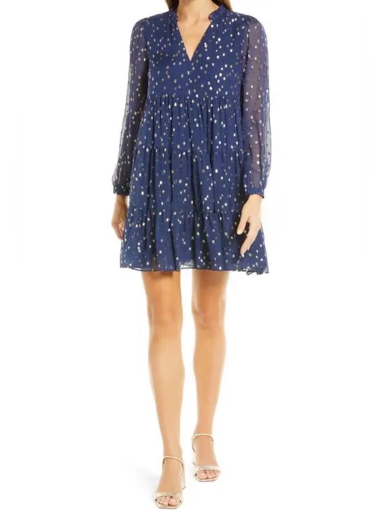 lilly pulitzer sarita silk dress Lilly Pulitzer Sarita Tiered Silk Dress (Size 12) (Coconut Rose Gold Multi Floral Metallic Clip)